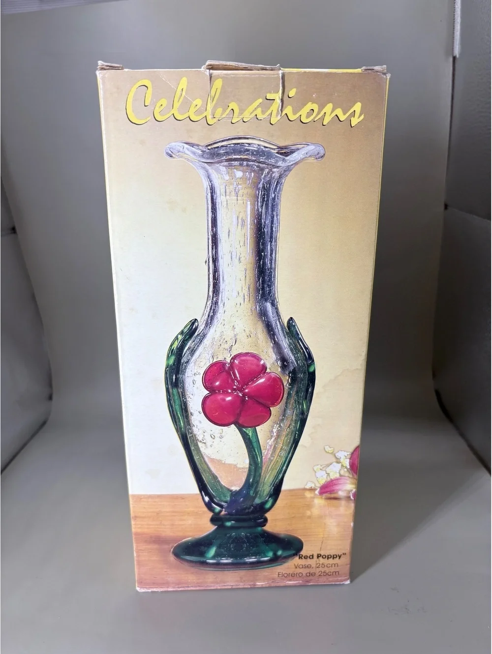 Celebrations 9” Red Poppy Seeded Glass Vase